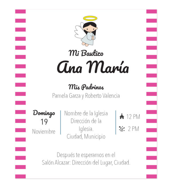 Diseño de Invitación Bautizo Rayas Girl