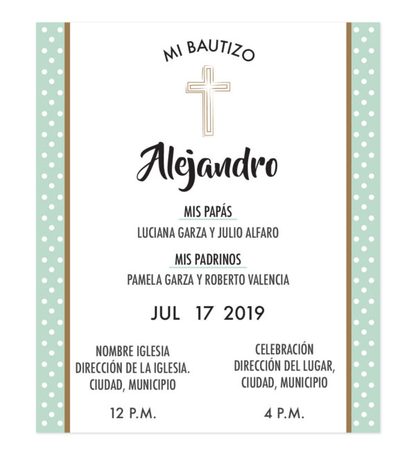 Diseño de Invitación Bautizo Verde Menta