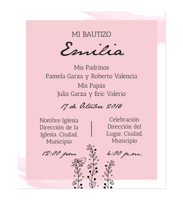 Diseño de Invitación Bautizo Camille