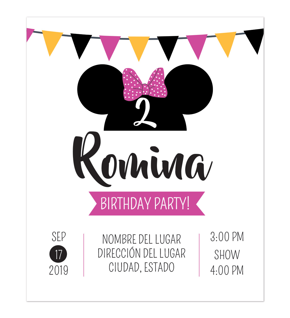 Invitación Cumpleaños Minnie Fiesta - Diseños personalizados