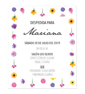Invitación Despedida de Soltera Pared Flores