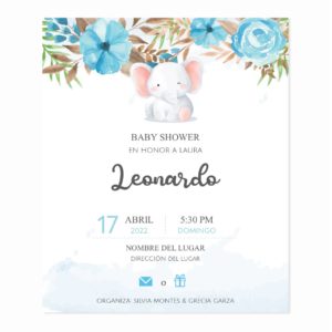 Invitación Baby Shower Elefante Sentado