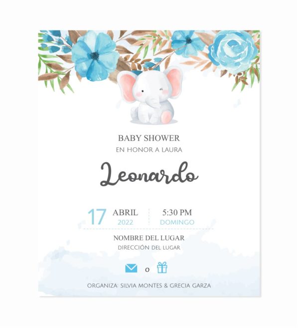 Invitación Baby Shower Elefante Sentado