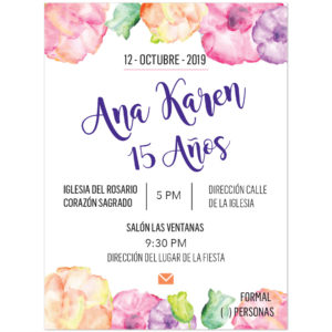 Invitación XV Años Flores Colores