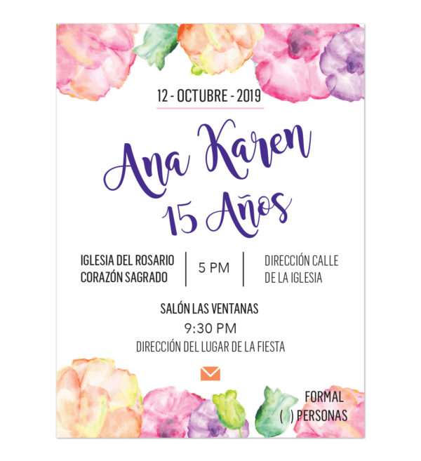 Invitación XV Años Flores Colores