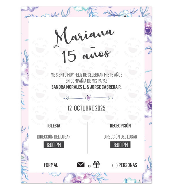 Invitación Quince Años Fondo Flores