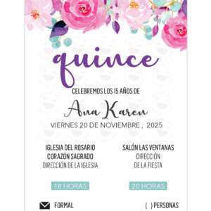 Invitación Quince Años Pink Flowers