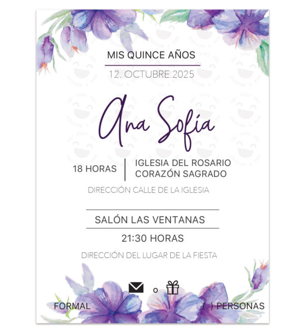 Invitación Quince Años Violetas