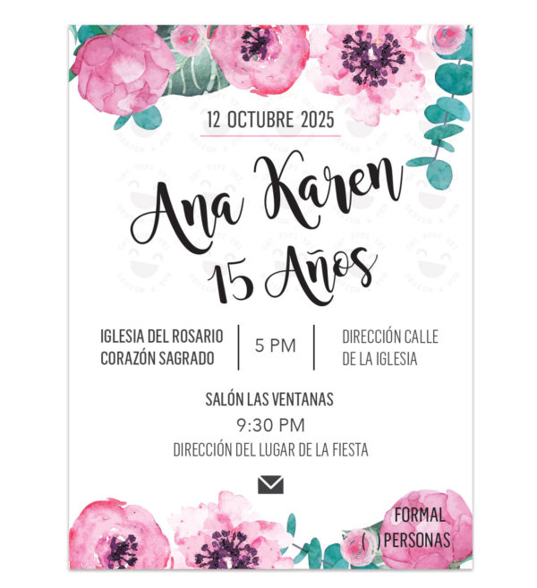 Invitación Quince Años Peonies