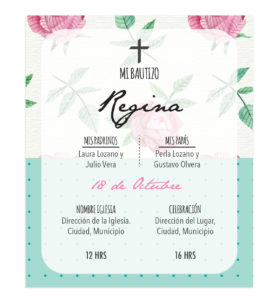 Diseño de Invitación Bautizo Flor Vintage