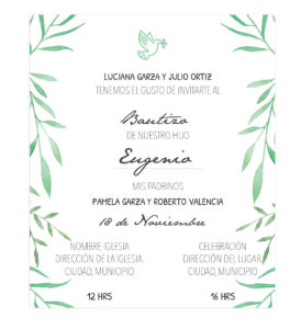 Invitación Bautizo Ave Hojas