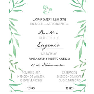 Invitación Bautizo Ave Hojas