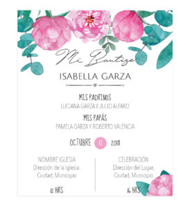 Invitación Bautizo Niña Peony