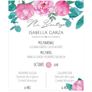 Invitación Bautizo Niña Peony