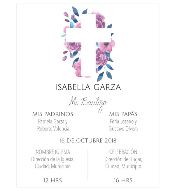 Invitación Bautizo Cruz Rosa