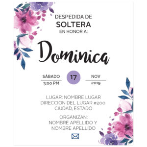 Invitación Despedida de Soltera Flores Moradas