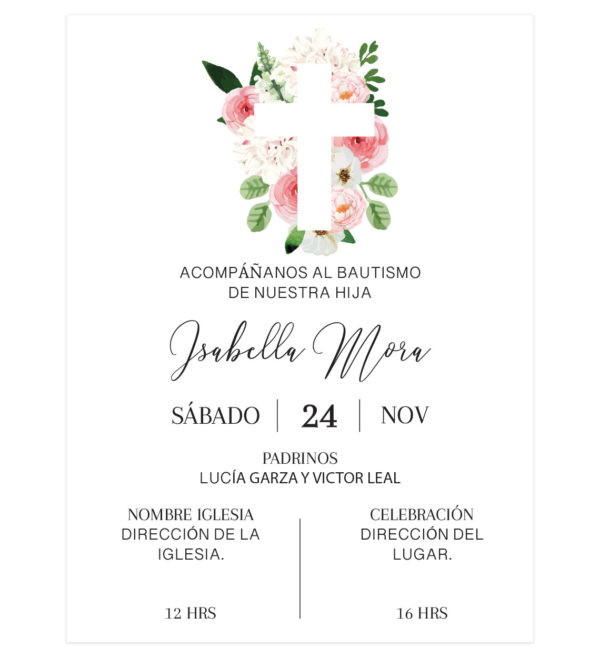 Invitación Bautizo Cruz Rosa L