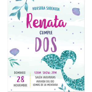 Invitación Cumpleaños Sirena Sparkle