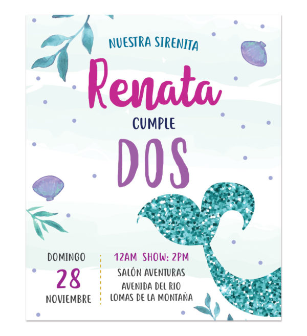 Invitación Cumpleaños Sirena Sparkle