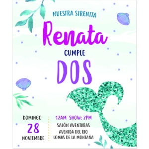 Invitación Cumpleaños Sirena Sparkle