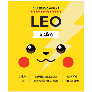 Invitación Cumpleaños Pikachu Rayo