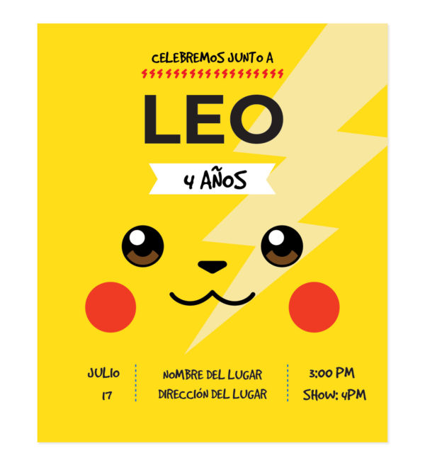 Invitación Cumpleaños Pikachu Rayo