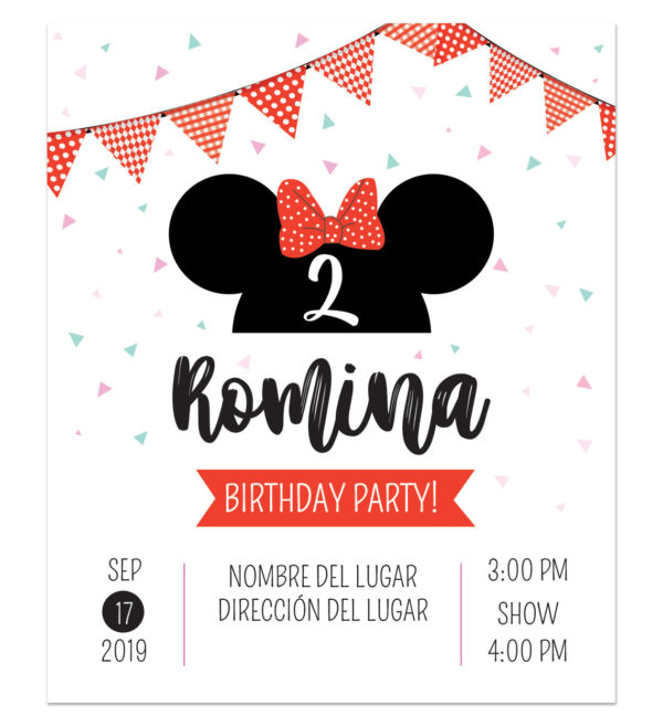 Invitación Cumpleaños Minnie Bow