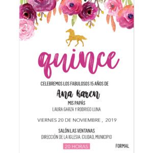 Invitación XV Años Flores Caballo