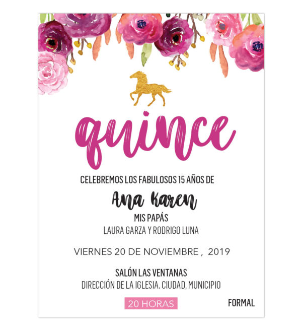 Invitación XV Años Flores Caballo