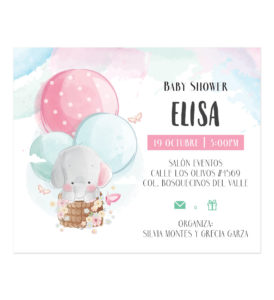 Invitación Baby Shower Elefante Globo Aerostatico
