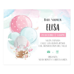 Invitación Baby Shower Elefante Globo Aerostatico