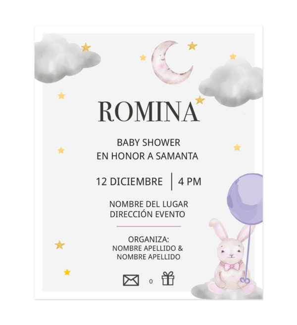 Invitación Baby Shower Conejito Volando