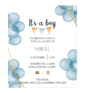 Invitación Baby Shower Globos Azules