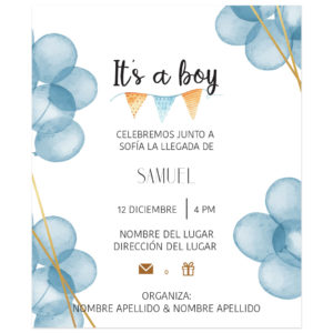 Invitación Baby Shower Globos Azules