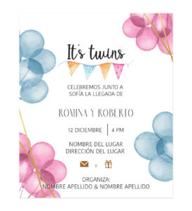 Invitación Baby Shower Cuates Globos Combinados