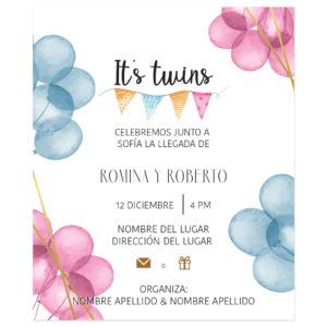 Invitación Baby Shower Cuates Globos Combinados