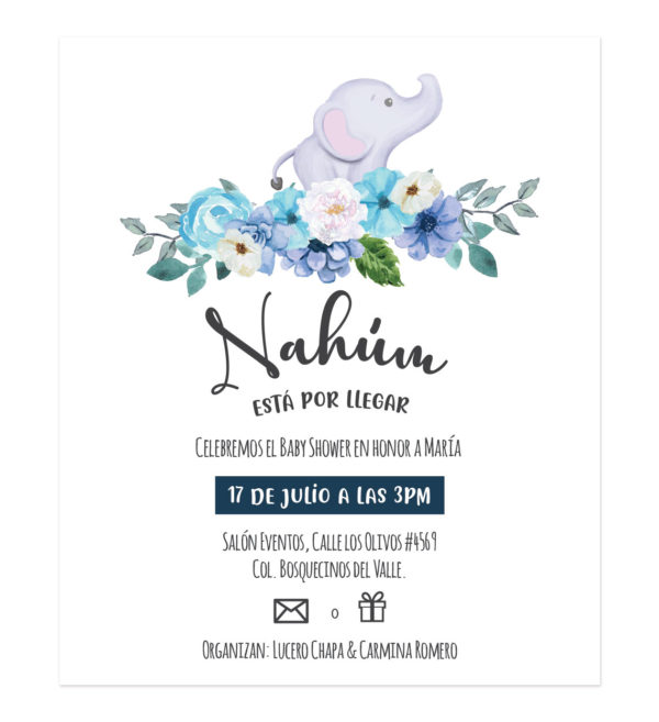 Invitación Baby Shower Elefante