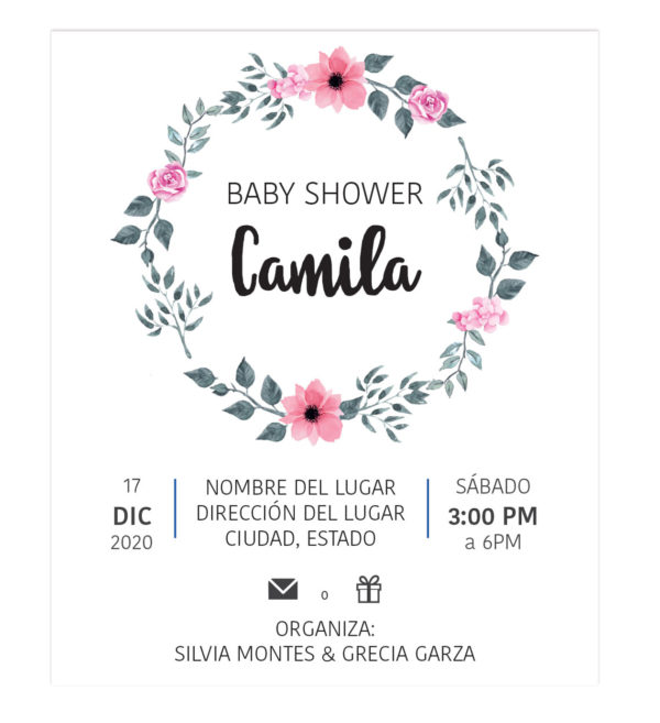 Invitación Baby Shower Corona Flores Rosa