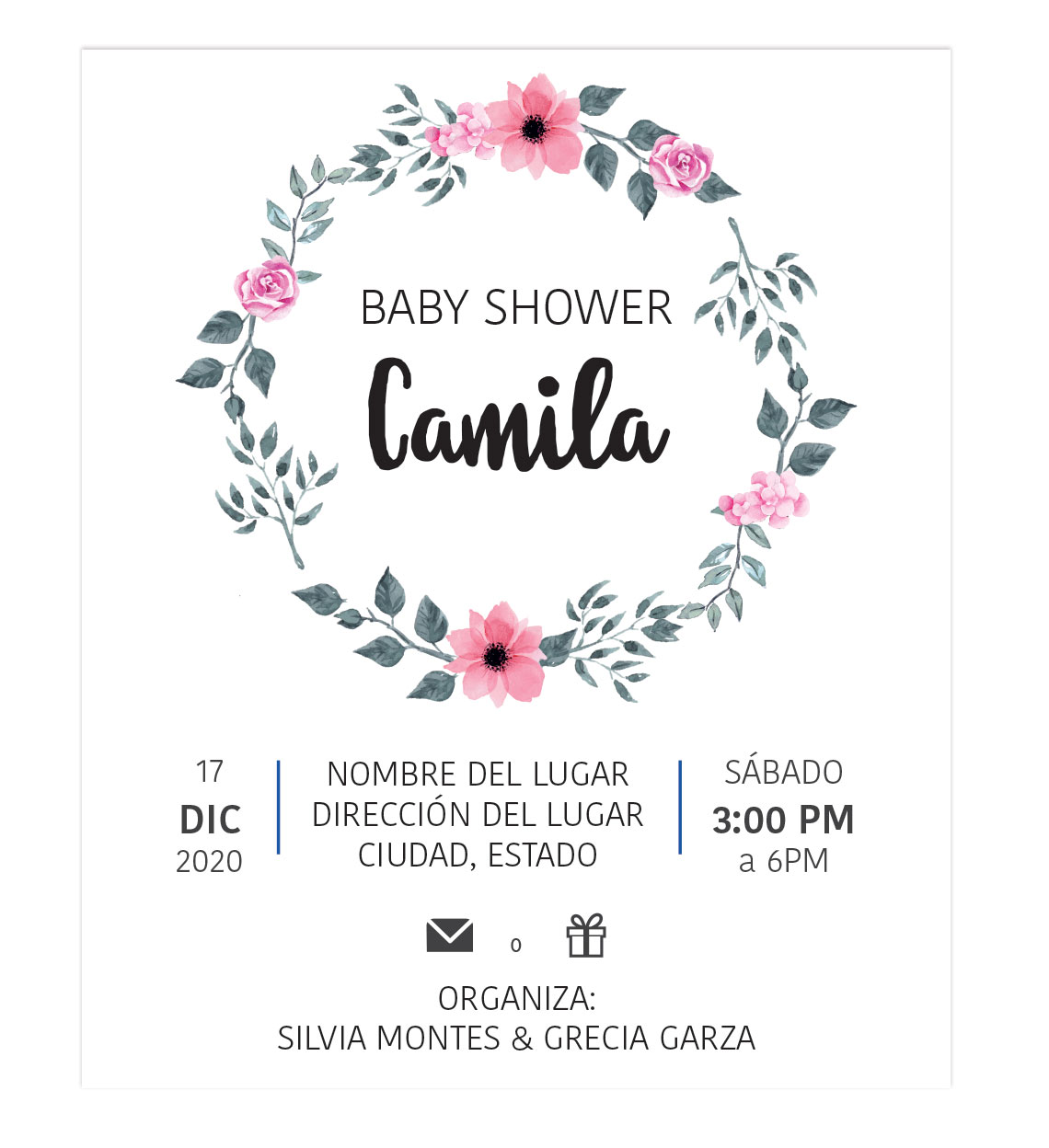 Invitación Baby Shower Corona Flores Rosa - Invitaciones