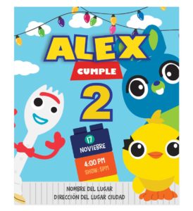 Invitación Cumpleaños Forky y Amigos Hollywood