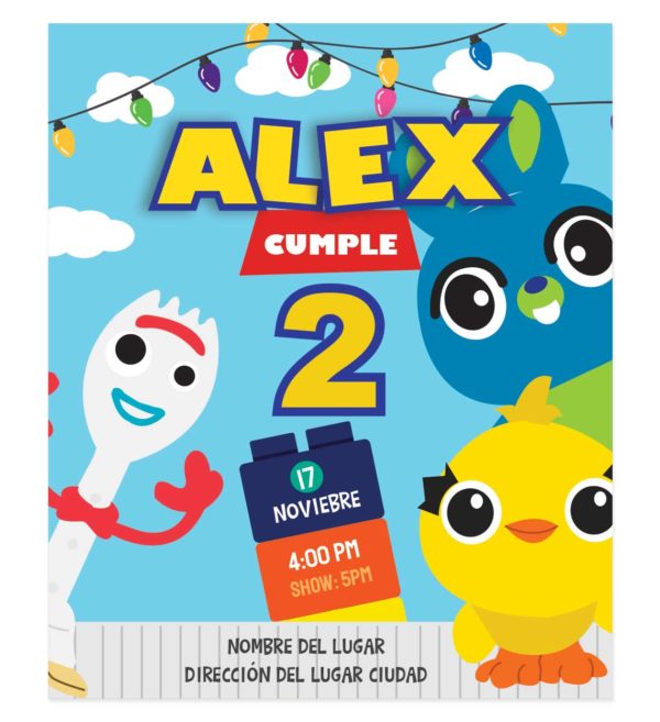 Invitación Cumpleaños Forky y Amigos Hollywood