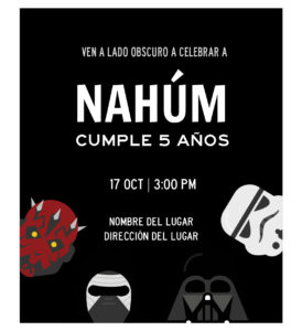 Invitación Cumpleaños Star Wars El Lado Oscuro