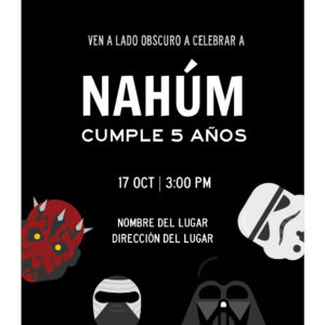 Invitación Cumpleaños Star Wars El Lado Oscuro