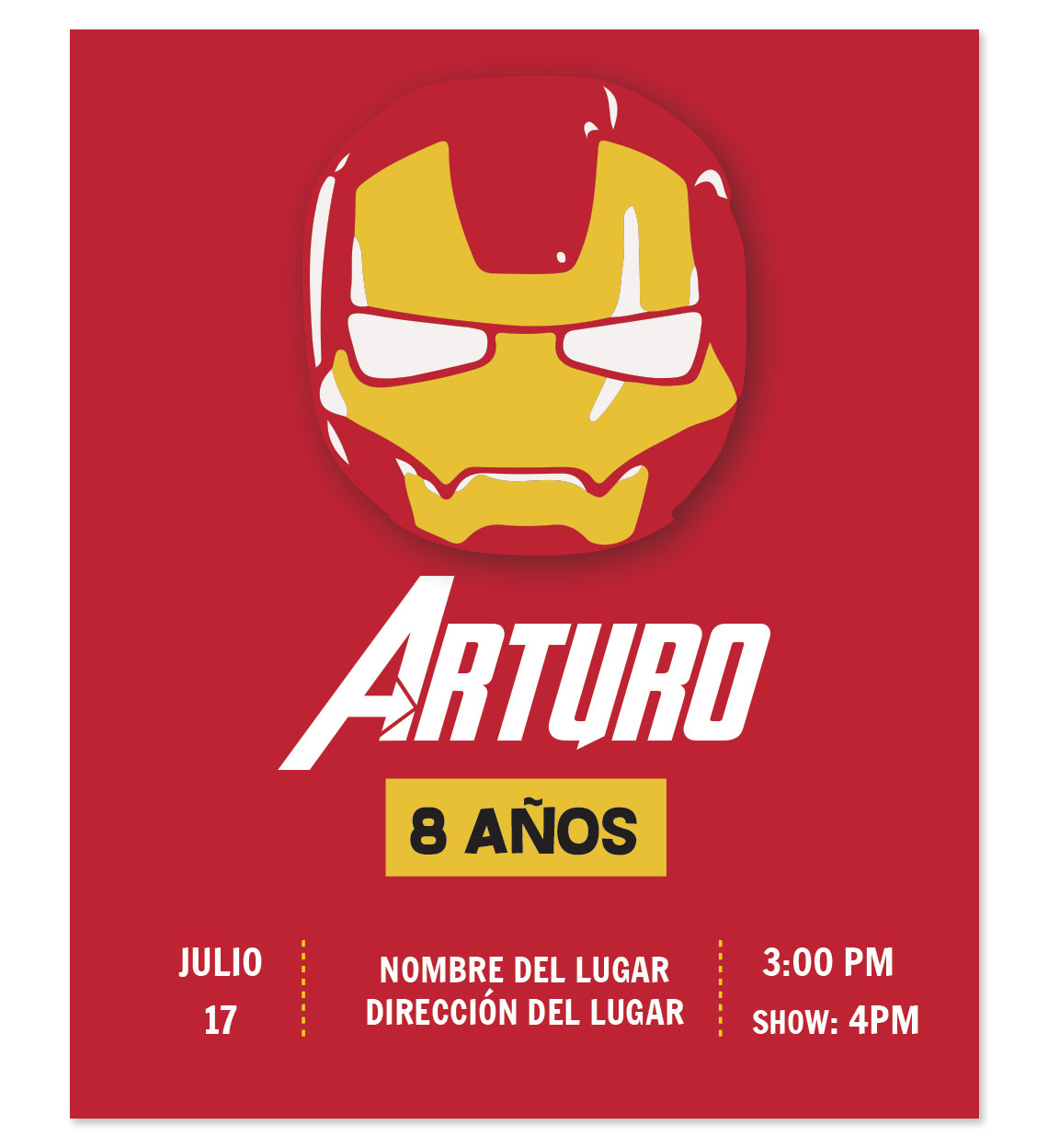 Campo de minas Superior Haz un esfuerzo Invitación Cumpleaños Iron Man. Diseños Digitales e Impresos