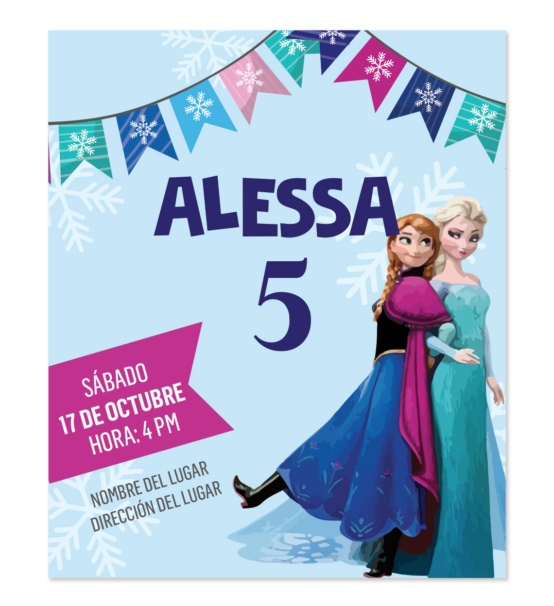 Invitación cumpleaños de Ana, Elsa y Kristoff, Frozen - con fotos