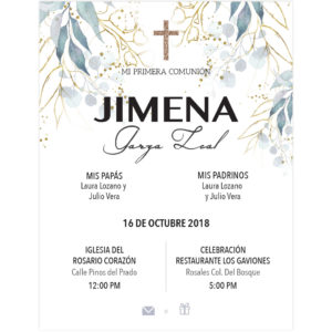 Invitación Primera Comunión Cascada Gris