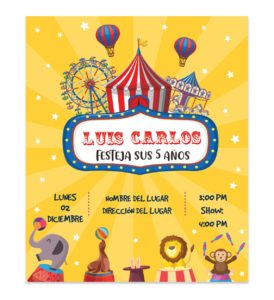 Invitación Cumpleaños Circo Amarillo