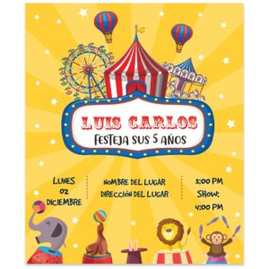 Invitación Cumpleaños Circo Amarillo