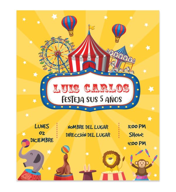 Invitación Cumpleaños Circo Amarillo