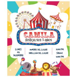 Invitación Cumpleaños Circo Colores